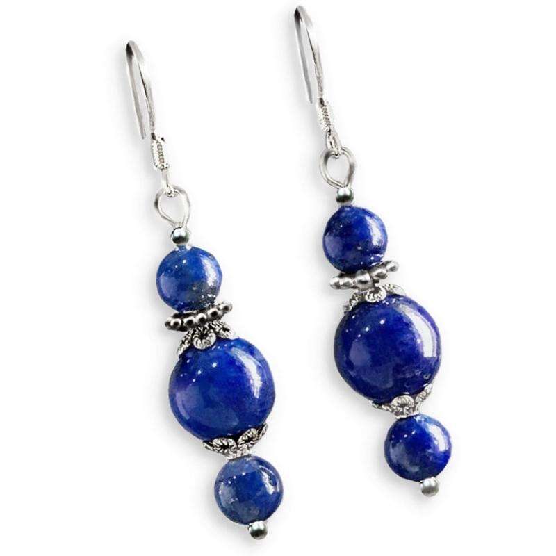 Natural Lapis Lazuli Oval Shape Gemstone Silver Plated Handmade Earrings