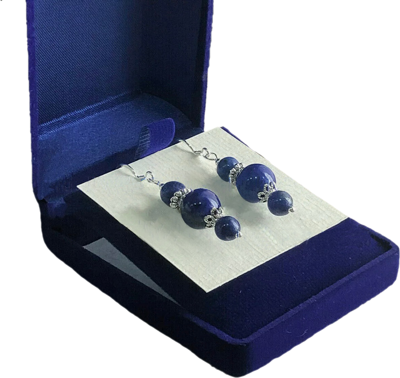 Natural Lapis Lazuli Oval Shape Gemstone Silver Plated Handmade Earrings