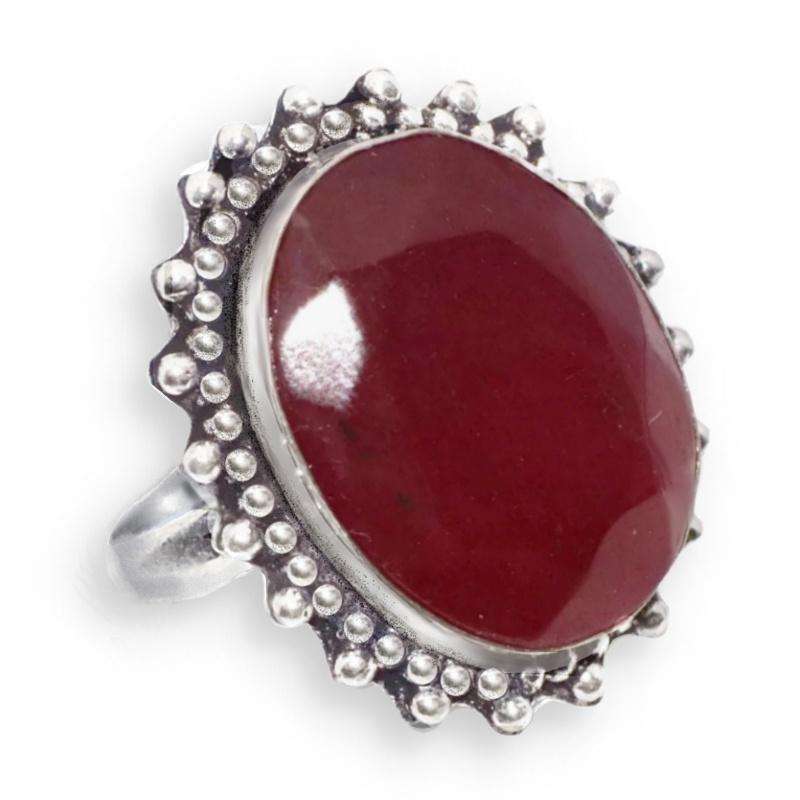 Indian Cherry Ruby Oval set in  Antique Style .925 Sterling Silver Plated Handmade Ring US 9