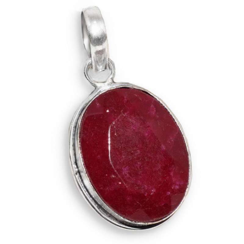 Indian Ruby Oval set in .925 Sterling Silver Plated Handmade Pendant