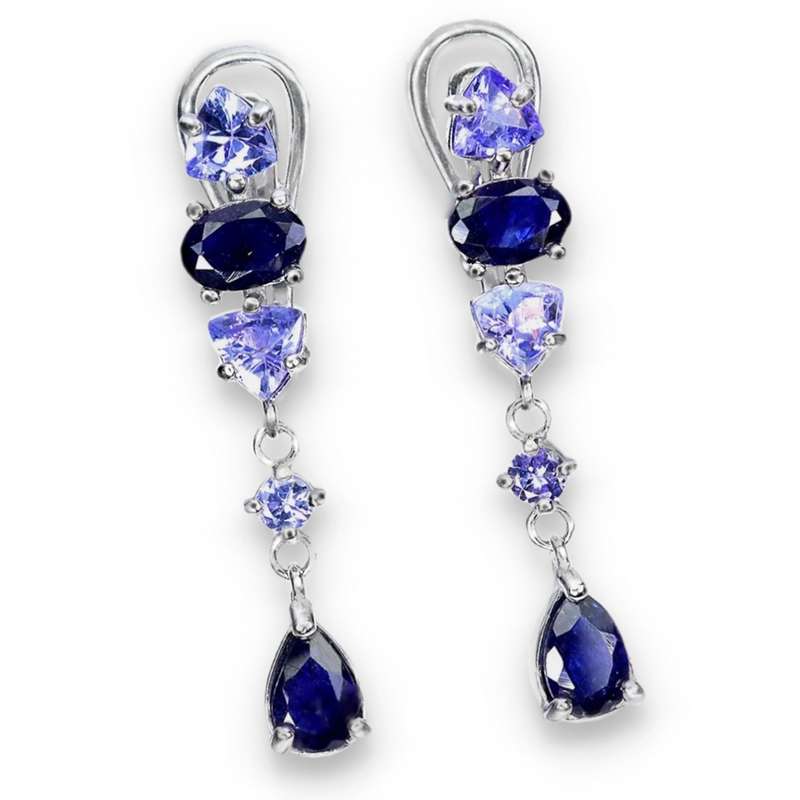 Natural Unheated Tanzanite, Blue Sapphire Solid 925 Sterling Silver 14K White Gold Ring SZ 8 /Q