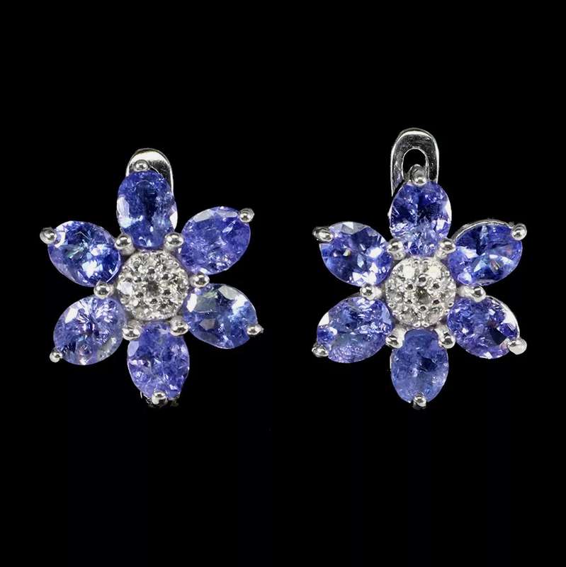 Natural Unheated Tanzanite and AAA White CZ in Solid .925 Sterling Silver Stud Earrings