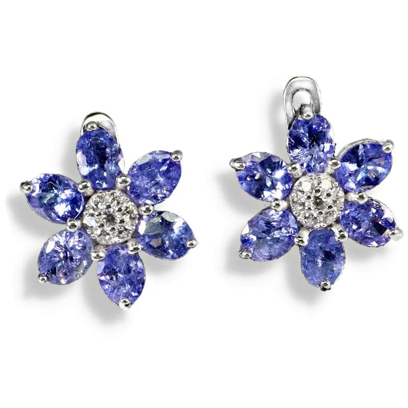 Natural Unheated Tanzanite and AAA White CZ  Floral Ring in Solid .925 Silver Size US 8 /Q