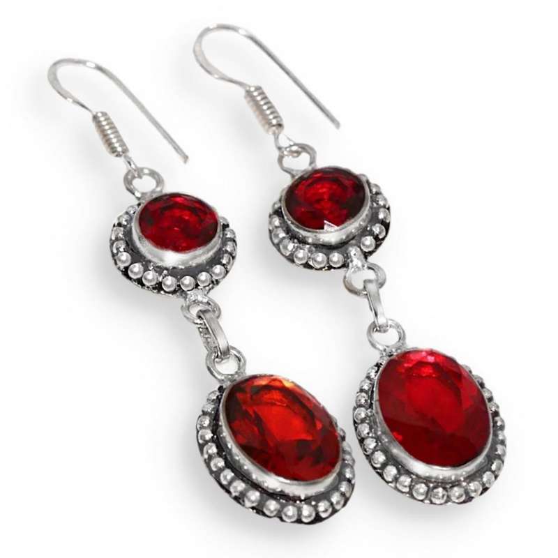 Mixed Shape Garnet set in .925 Sterling Silver Plated Handmade Earrings