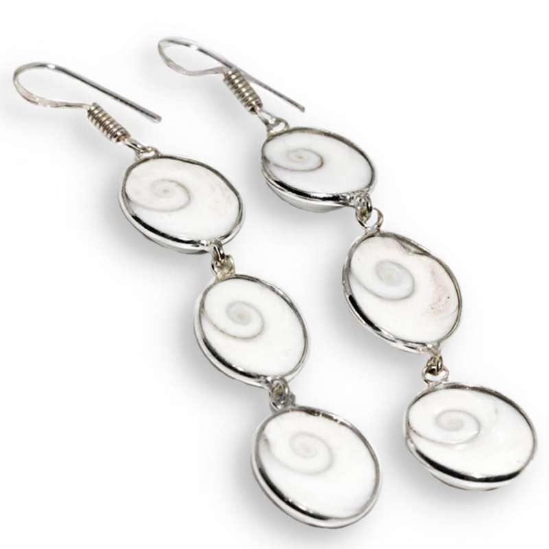 Natural Shea Shiva Shell set in . 925 Sterling Silver Plated Long Handmade Earrings