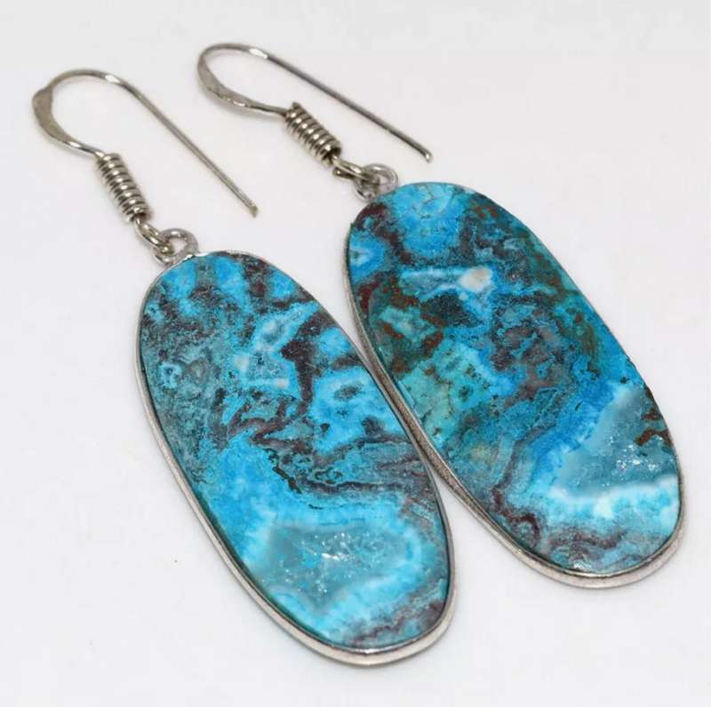 Mexican Laguna Lace Ovals set in .925 Sterling Silver Plated Handmade Earrings