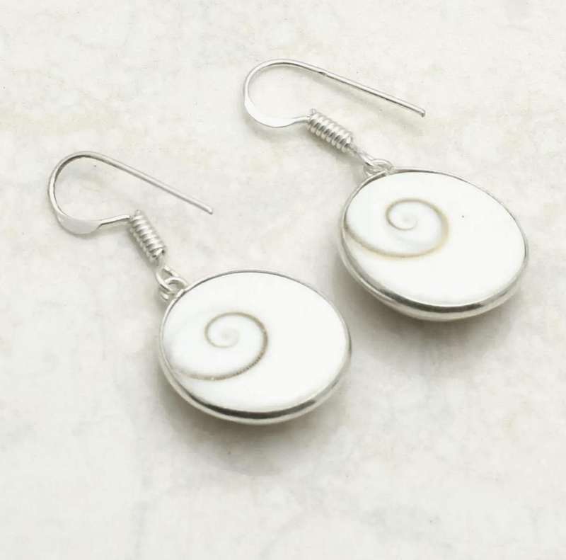Natural Shea Shiva Shell Oval set in . 925 Sterling Silver Plated Handmade Earrings
