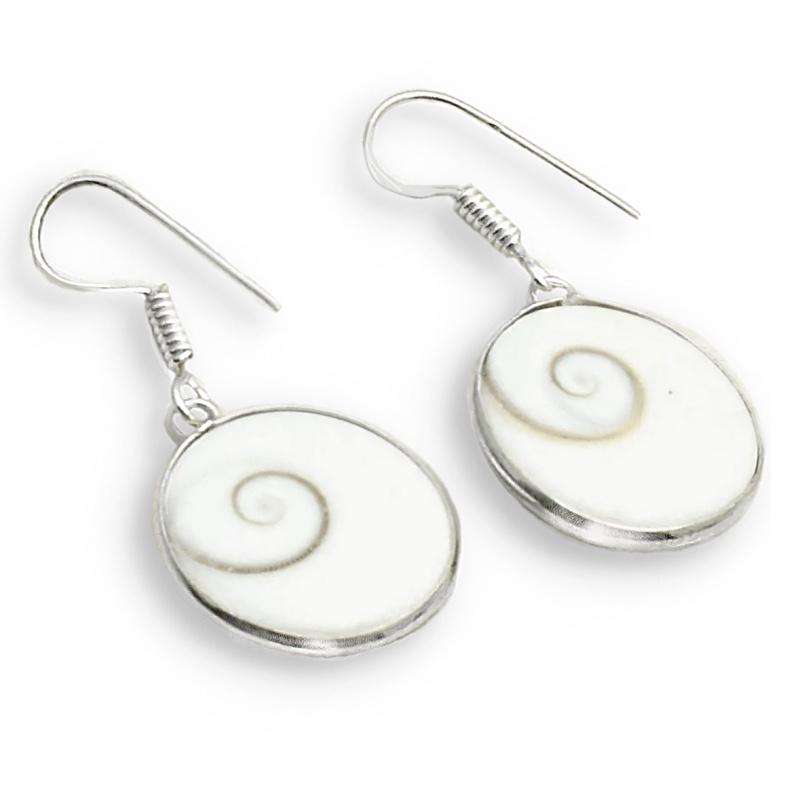 Natural Shea Shiva Shell Oval set in . 925 Sterling Silver Plated Handmade Earrings