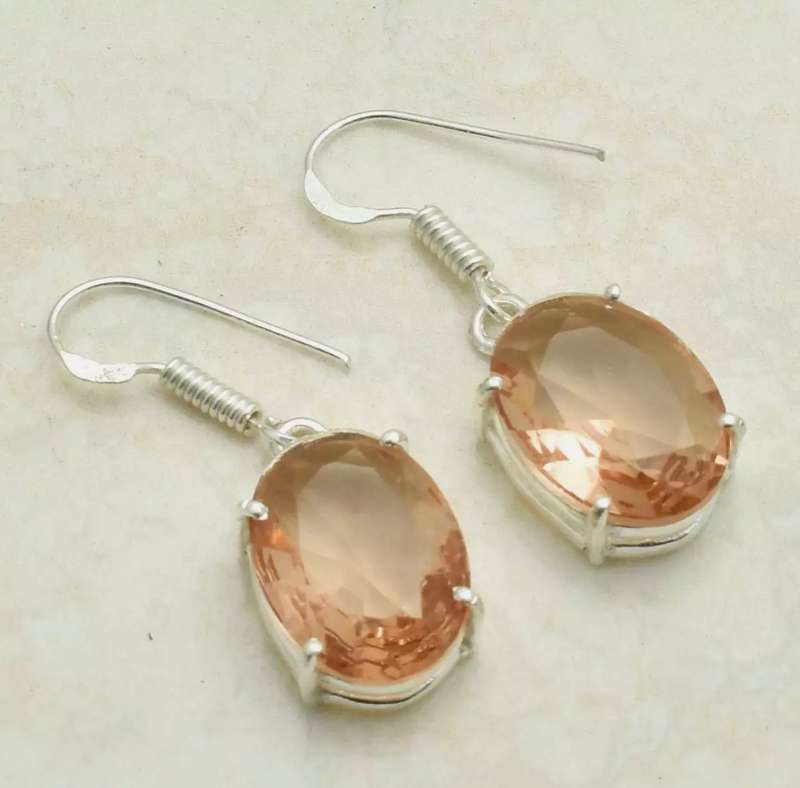 Dainty Morganite Ovals set in .925 Sterling Silver Plated Handmade Earrings