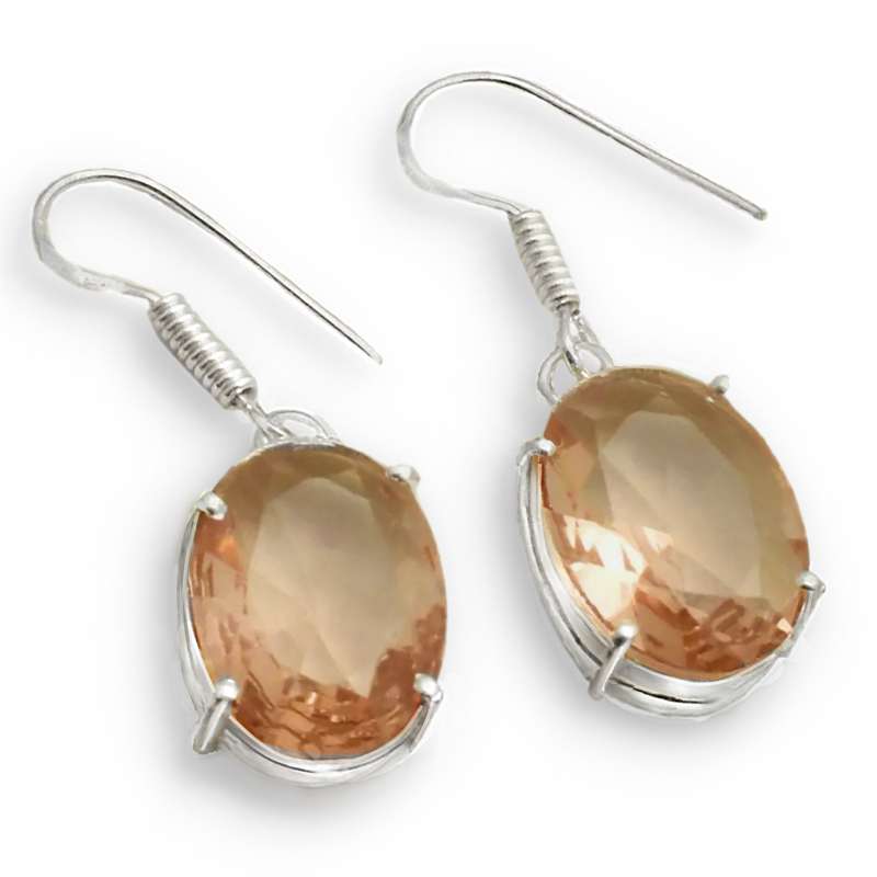 Dainty Morganite Ovals set in .925 Sterling Silver Plated Handmade Earrings