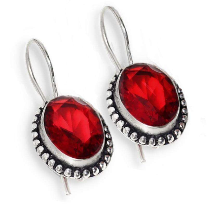 Fire Garnet Oval set in  .925 Sterling Silver Plated Handmade Earrings