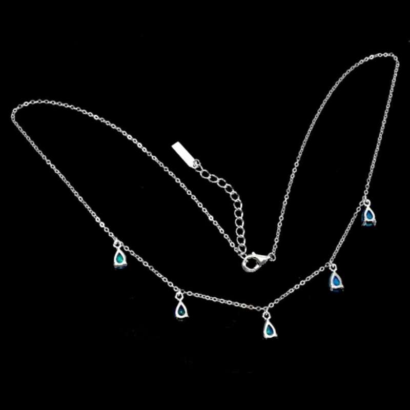 Natural Unheated Blue Fire Opal Gemstone Pears set in Solid .925 Sterling 14K W/Gold Dainty Necklace