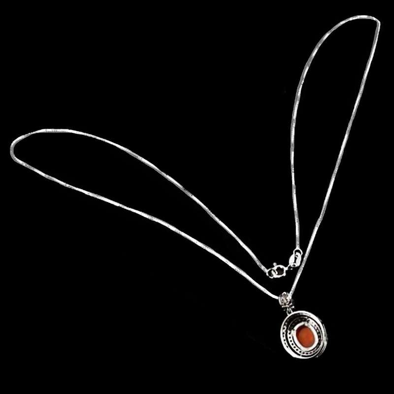 Natural Top Rich Mexican Orange Opal & White Cubic Zirconia Solid .925 Sterling Silver Necklace
