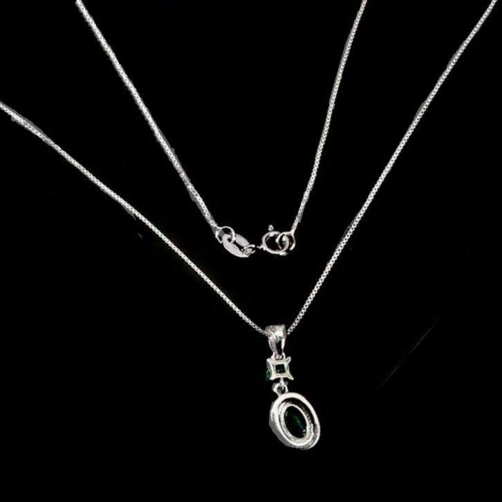 Deluxe Natural Unheated Brazilian Emerald Solid .925 Sterling Silver 14k White Gold Necklace