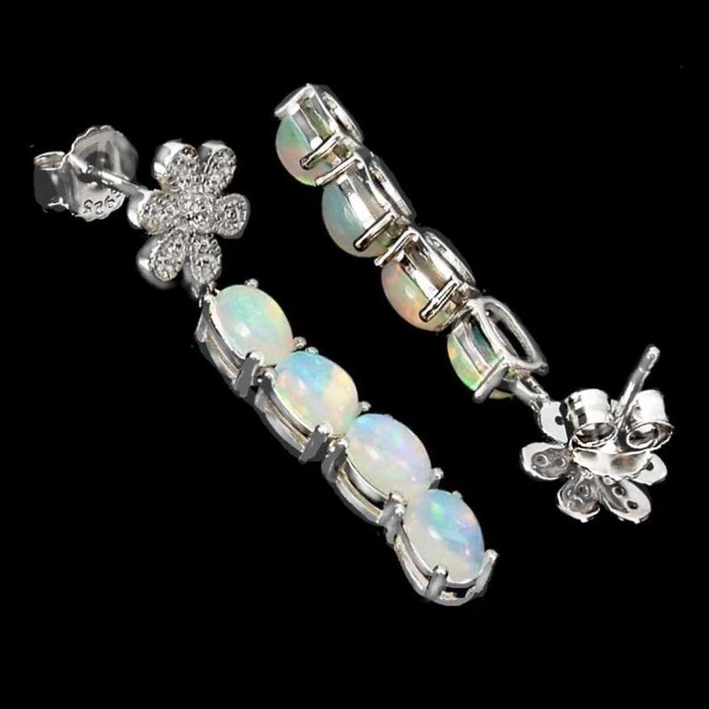 Deluxe Unheated Full Rainbow Fire Opal CZ in 925 Sterling Silver 14K White Gold Floral Stud Earrings