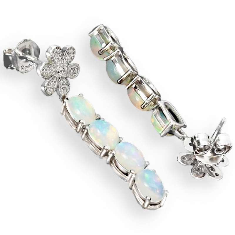 Deluxe Unheated Full Rainbow Fire Opal CZ in 925 Sterling Silver 14K White Gold Floral Stud Earrings