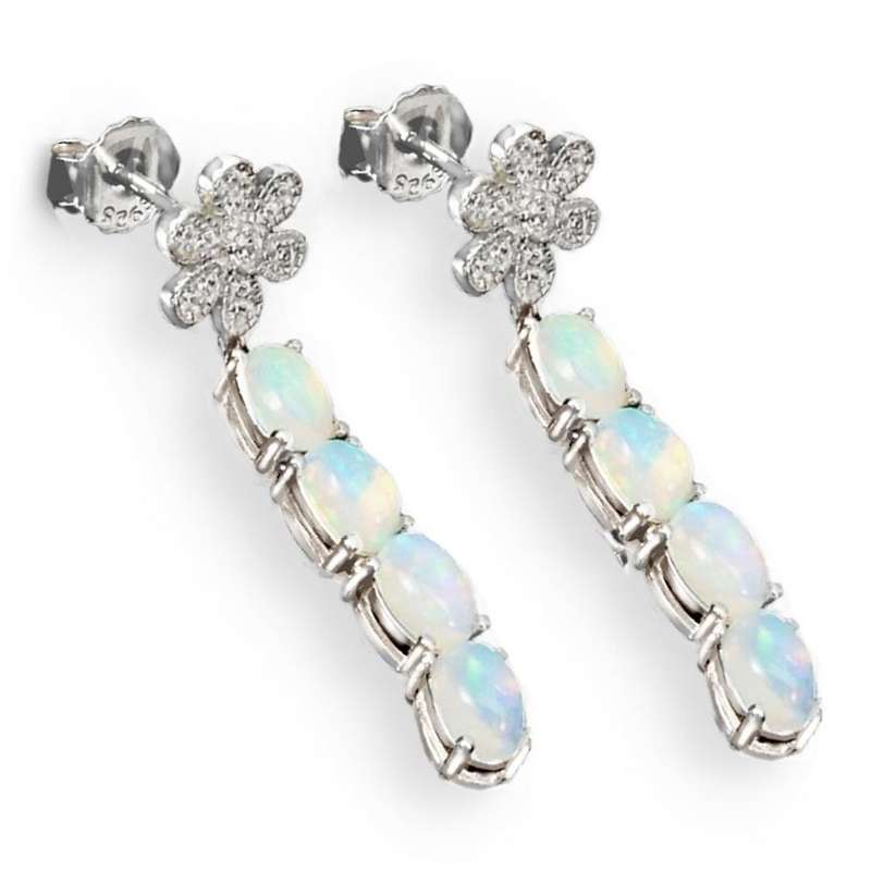 Deluxe Unheated Full Rainbow Fire Opal CZ in 925 Sterling Silver 14K White Gold Floral Stud Earrings