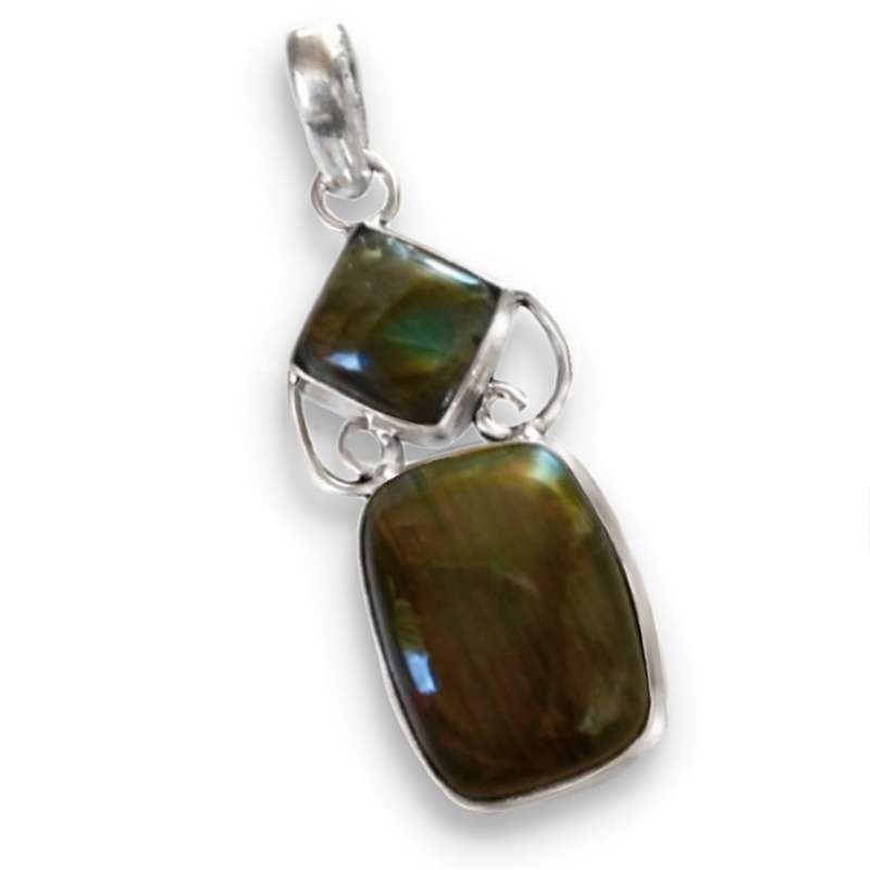 Natural Fiery Labradorite Mixed Shape Gemstones set in .925 Sterling Silver Plated Handmade Pendant