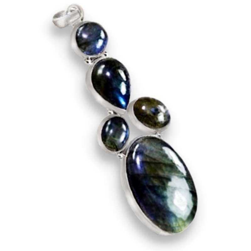 Natural Fiery Labradorite Mixed Shape Gemstone set in .925 Sterling Silver Plated Pendant