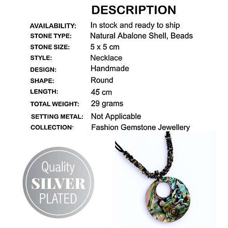 New Zealand Abalone Shell and Mother of Pearl with  Beadwork and Black Cord Handmade Necklace
