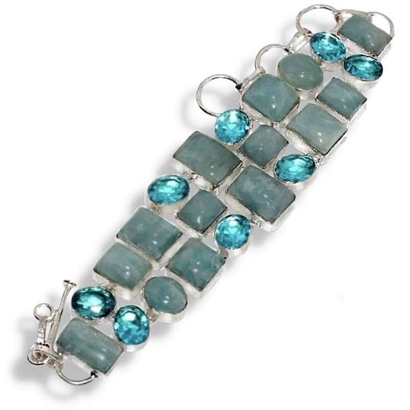 Rare Find Natural Aquamarine and Green Amethyst Gemstone set in 925 Sterling Silver Necklace