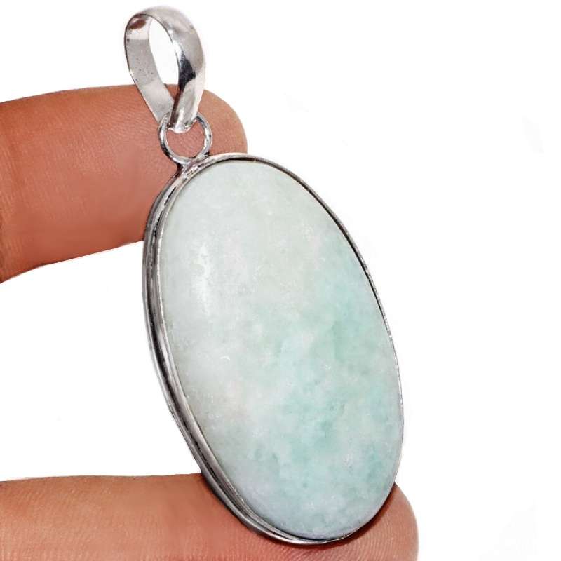 Rare Natural HemImorphite Crystal Oval Gemstone .925 Sterling Silver Plate Handmade Pendant