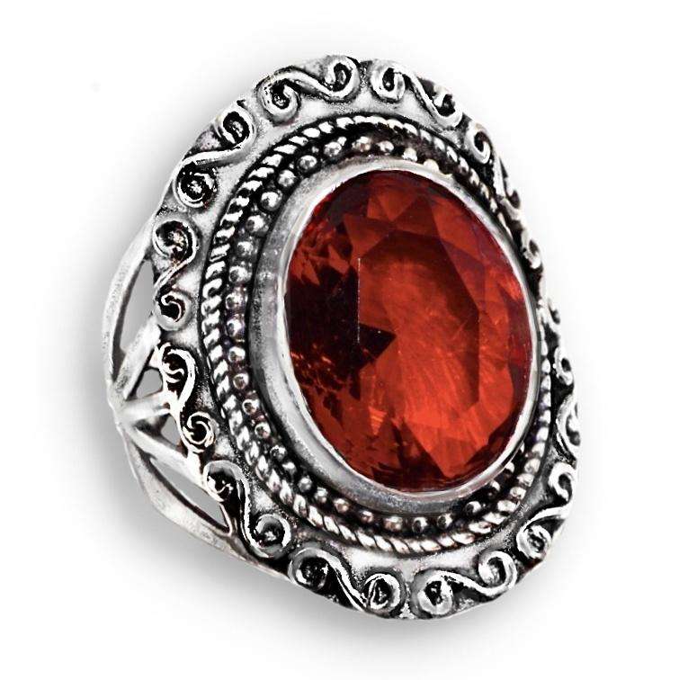 Antique Style Fiery Red Garnet set in .925 Sterling Silver Plated Handmade Ring Size US 7.5/ P