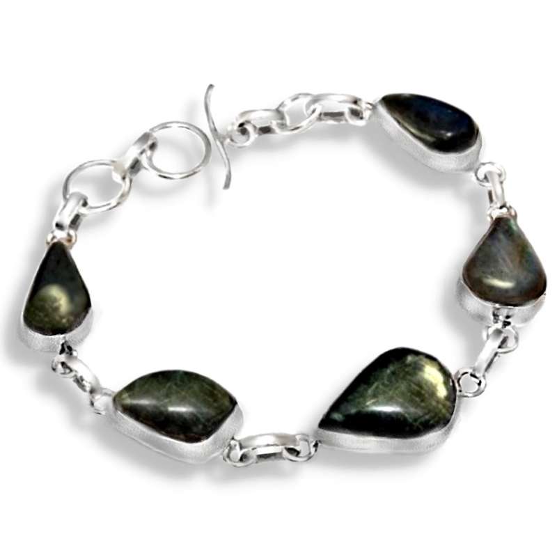 Natural Blue Fire Labradorite Gemstone .925 Silver Bracelet