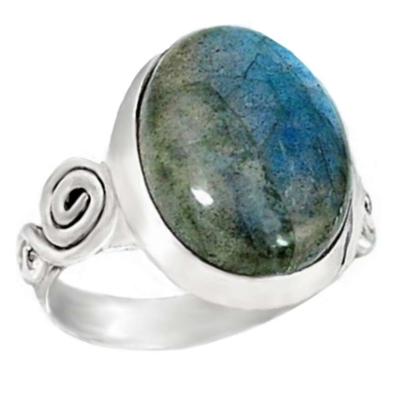 10.06 Ct Natural Canadian Blue Fire Labradorite in Solid .925 Sterling Silver Ring Size US 6.5 /N