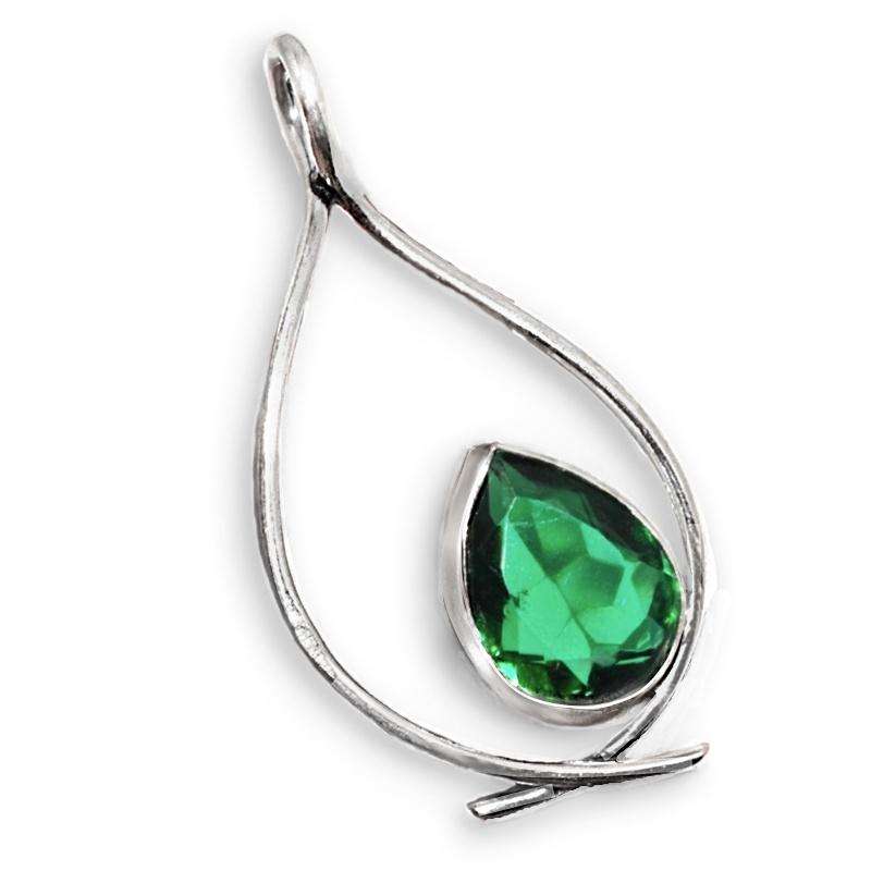 Emerald Quartz Pear Shape set in.925 Sterling Silver Plated Handmade Modern set Pendant