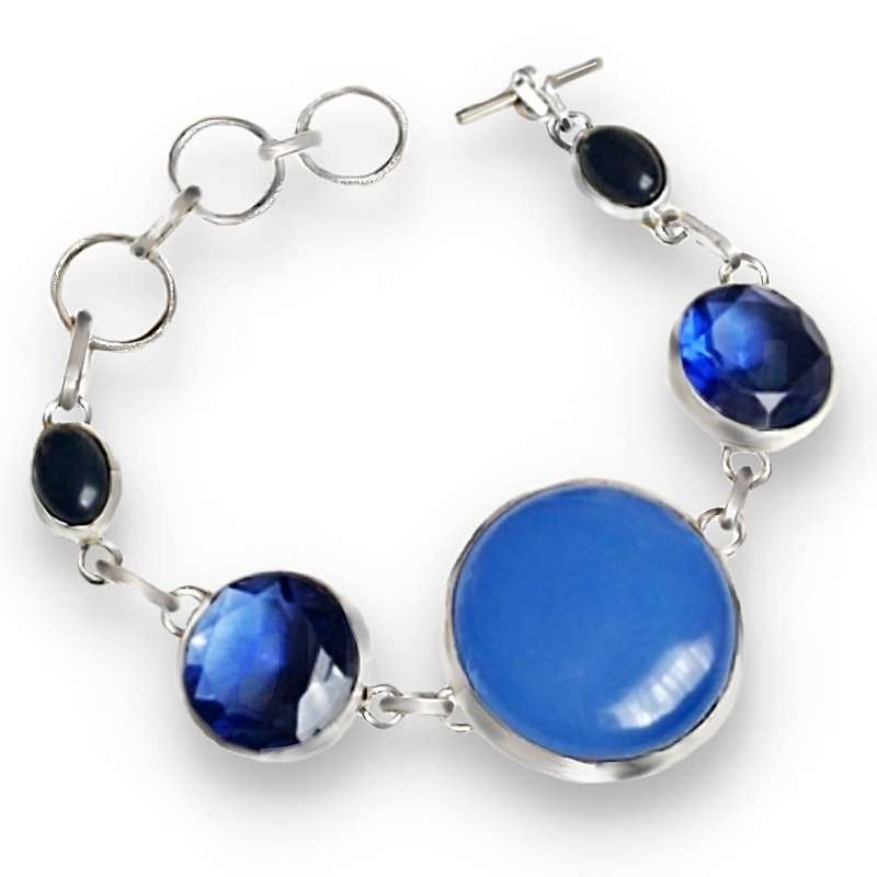 Captivating Blue Quartz and Chalcedony Gemstone set in .925 Sterling Silver Handmade Bracelet