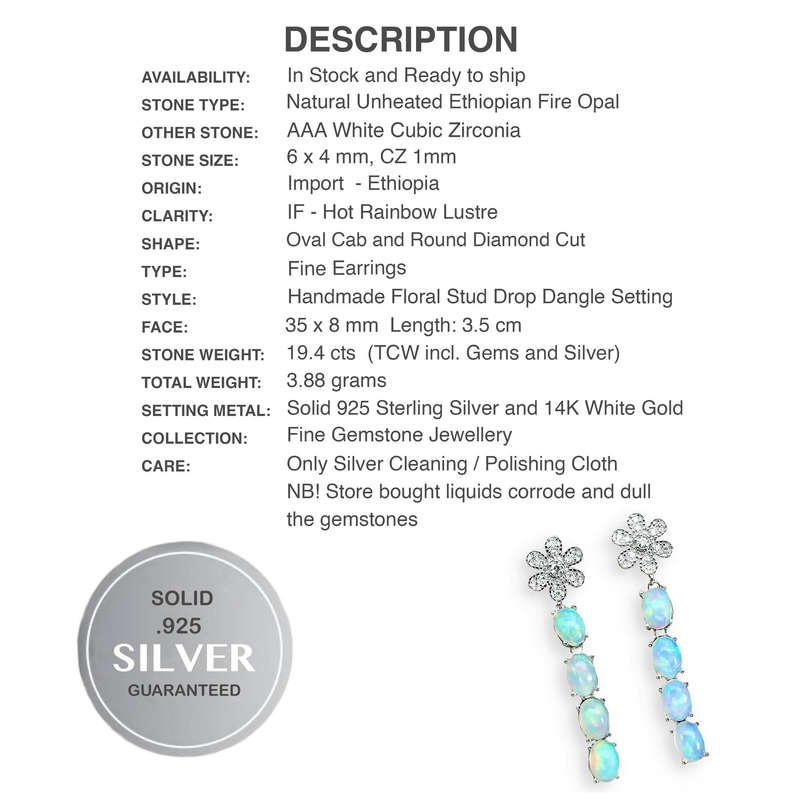 Deluxe Unheated Full Rainbow Fire Opal CZ in 925 Sterling Silver 14K White Gold Floral Stud Earrings
