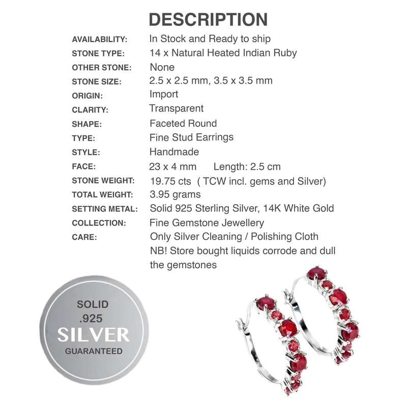 14 x Deluxe Natural  Blood Red Ruby Gemstone Set in Solid .925 Sterling Silver 14K W/Gold Earrings