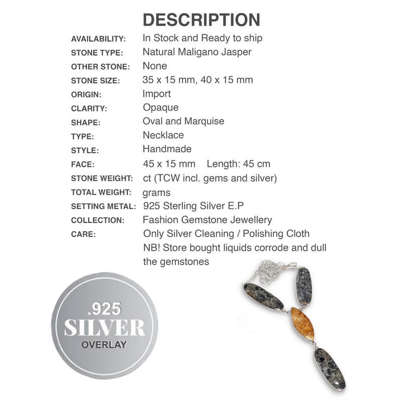 Natural Maligano Jasper Gemstone set in .925 Sterling Silver Plated Handmade Dainty Necklace