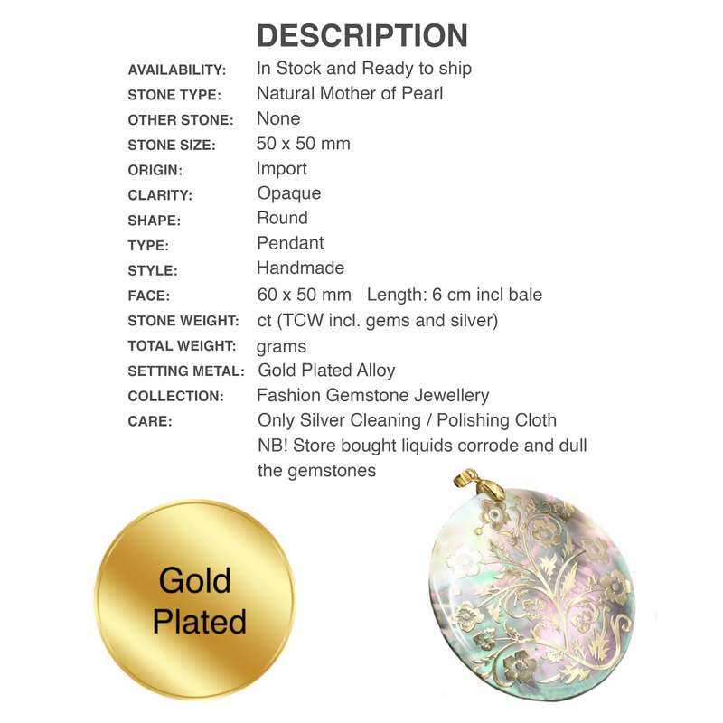 Handmade Natural Mother of Pearl Gold Plated Pendant
