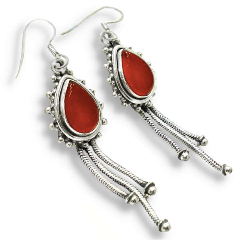 Natural Red Onyx set in Solid .925 Sterling Silver Handmade Trendy Earrings.