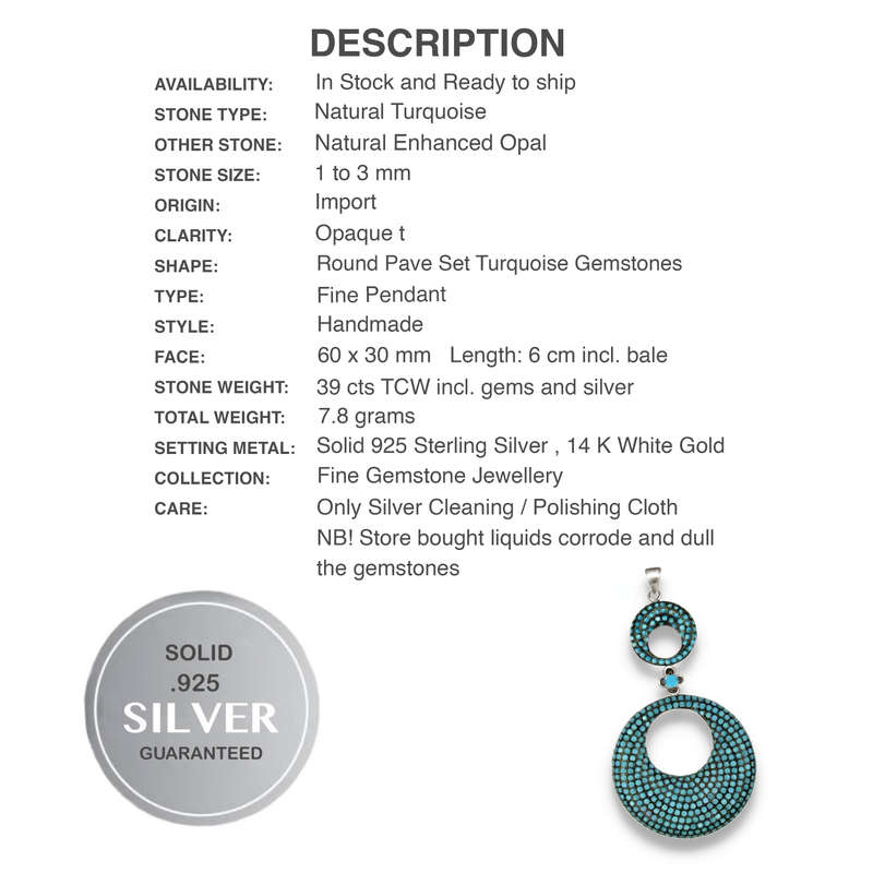 Exclusive Designer Piece Natural Turquoise Opal set in Solid .925 Sterling Silver 14K W/Gold Pendant