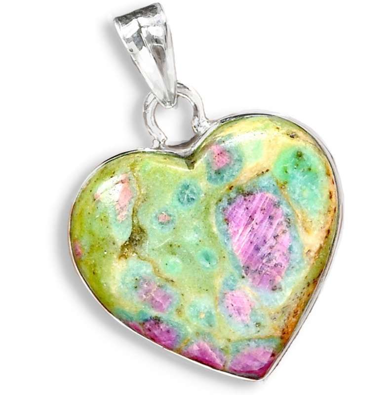 Natural Ruby In Fuchsite Heart Shape Gemstone set in Solid .925 Sterling Silver Earrings
