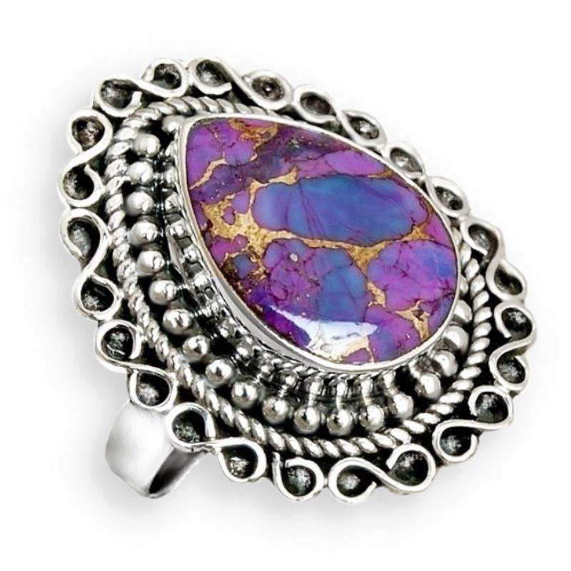 Antique Style Natural Purple Copper Turquoise and Solid .925 Silver Ring Size US 7 or O