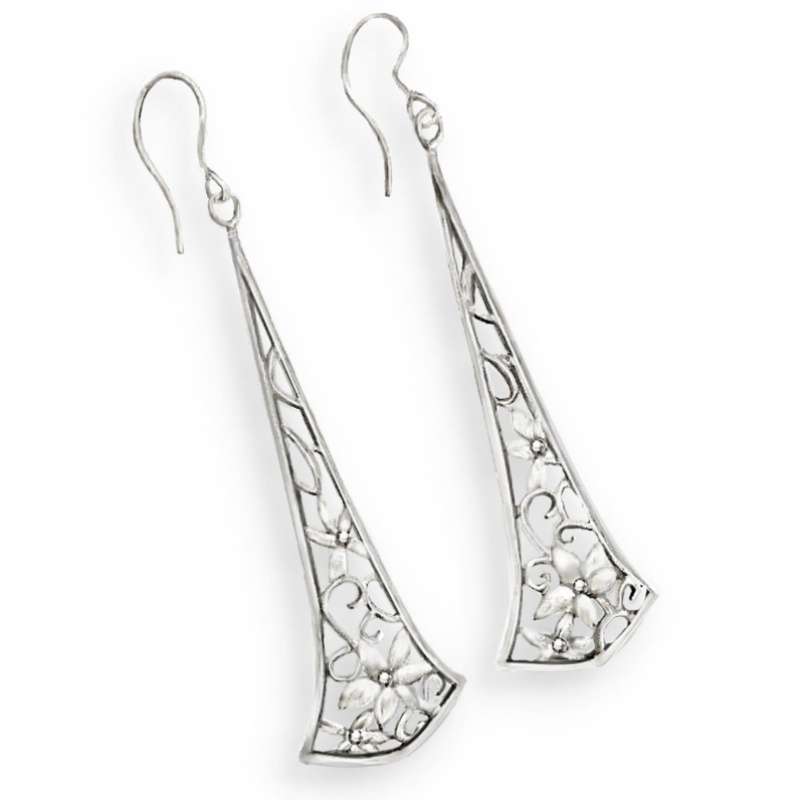 Designer Made Filigree Floral in Solid .925 Sterling Silver Long Earrings
