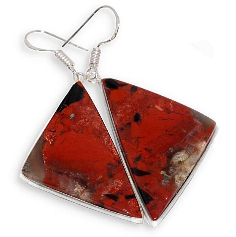 Natural Red Jasper Geometric Gemstone set in .925 Sterling Silver Plated Handmade Long Earrings