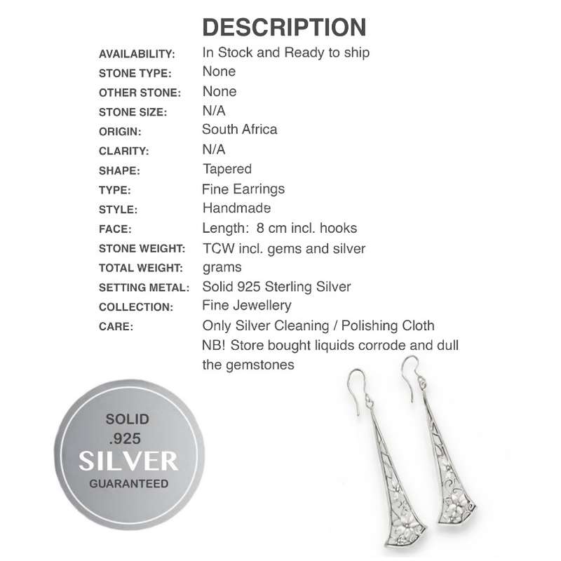Designer Made Filigree Floral in Solid .925 Sterling Silver Long Earrings