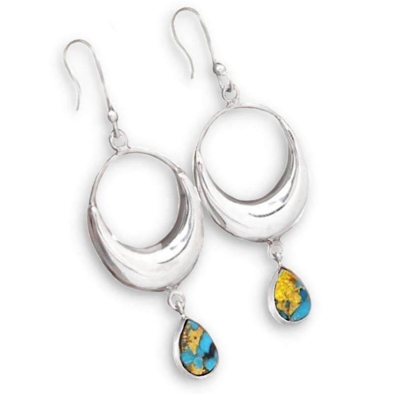 Incredible Natural Copper Turquoise Gemstone  set in Solid .925 Sterling Silver Earrings