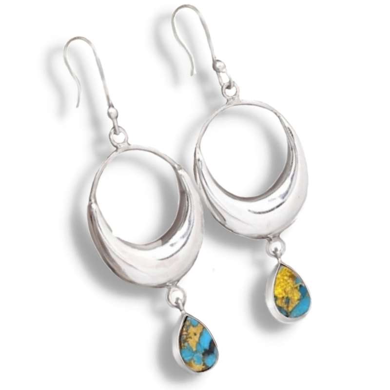 Incredible Natural Copper Turquoise Gemstone  set in Solid .925 Sterling Silver Earrings