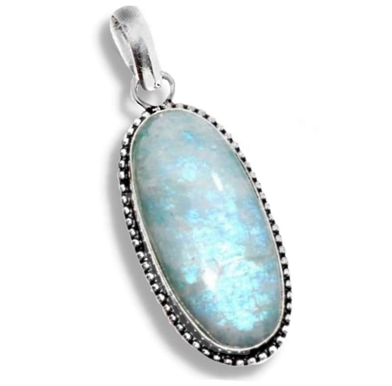 Rainbow Moonstone Simulated Oval Cab Handmade .925 Sterling Silver Plated Handmade Pendant