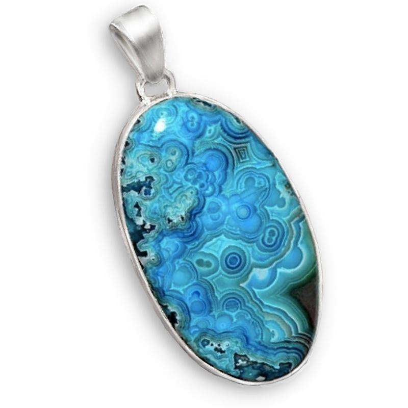 Genuine Earth Mined Mexican Laguna Lace Set set in Solid .925 Sterling Silver Pendant