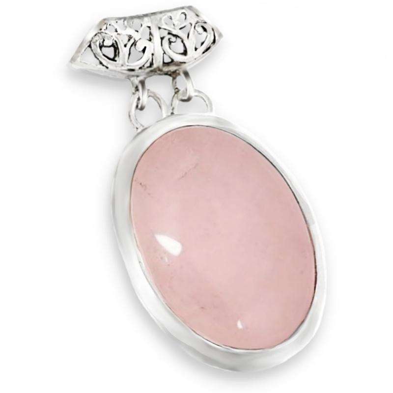 25.96 cts Natural Rose Quartz Oval Gemstone set in Solid .925 Sterling Silver Pendant