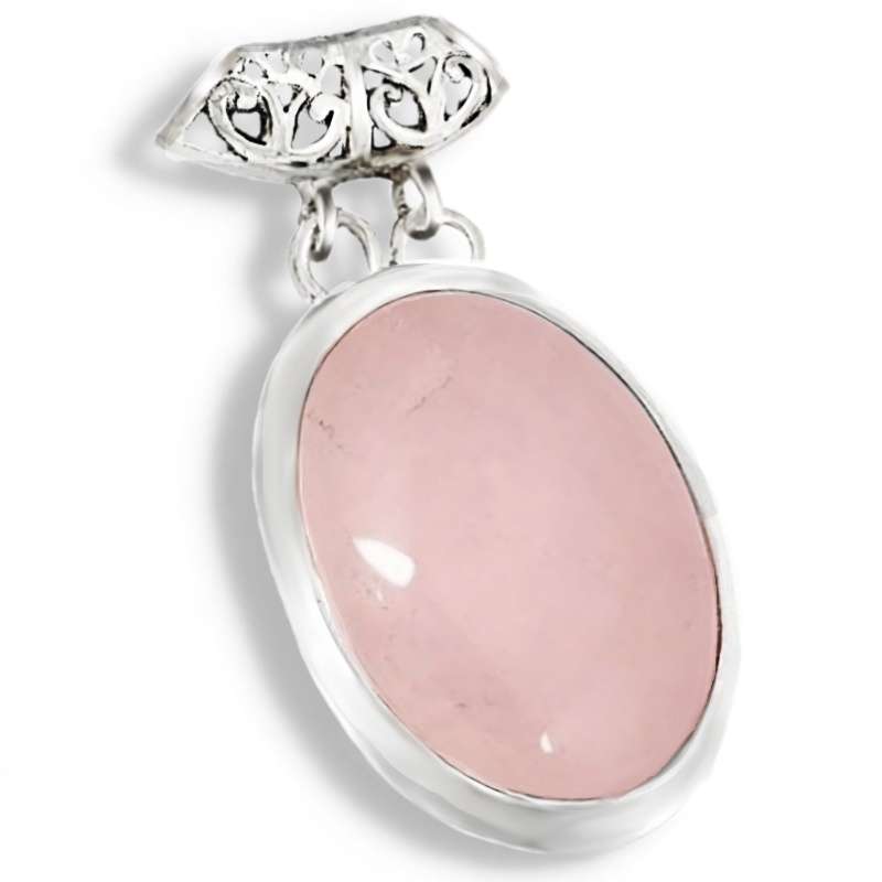 25.96 cts Natural Rose Quartz Oval Gemstone set in Solid .925 Sterling Silver Pendant