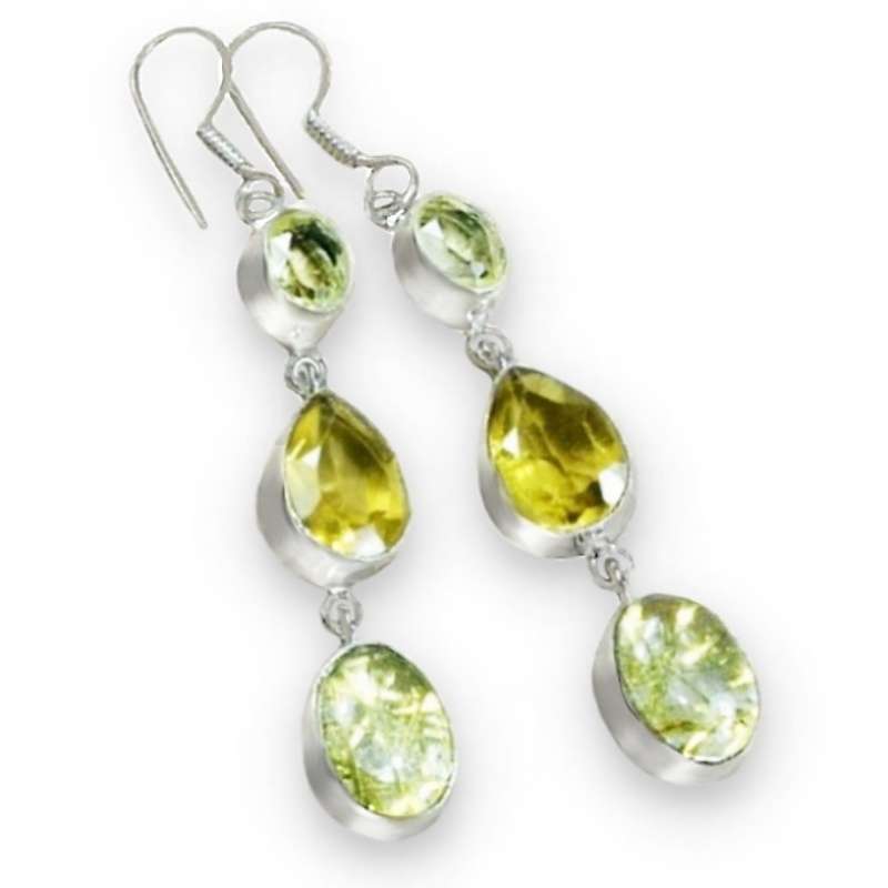 Faceted Citrine and Golden Rutile Quartz set in .925 Sterling Silver Plated Handmade Earrings