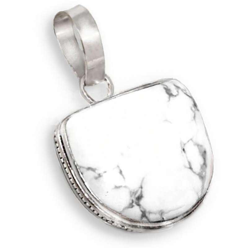 Natural Howlite Half Oval Gemstone set in .925 Sterling Silver Plated Handmade Pendant